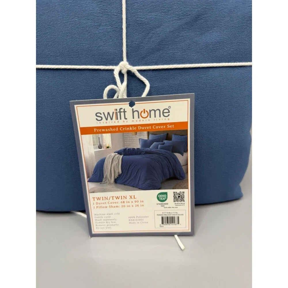TWIN/TWIN XL Swift Home Microfiber Washed Crinkle Duvet Cover + 1 Pillowcase